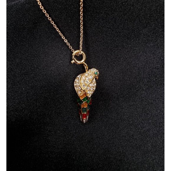 Vintage Nolan Miller Gold-Tone Parrot Pendant Necklace With Crystals & Multicolo - Picture 1 of 7